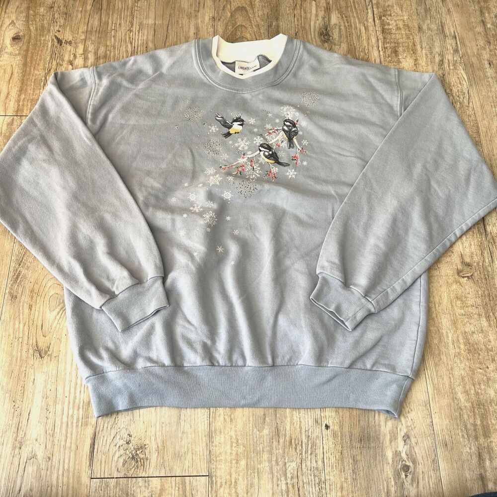 Vintage Sweater Birds Women's Large Liberty Lane Blue White Winter Grandma